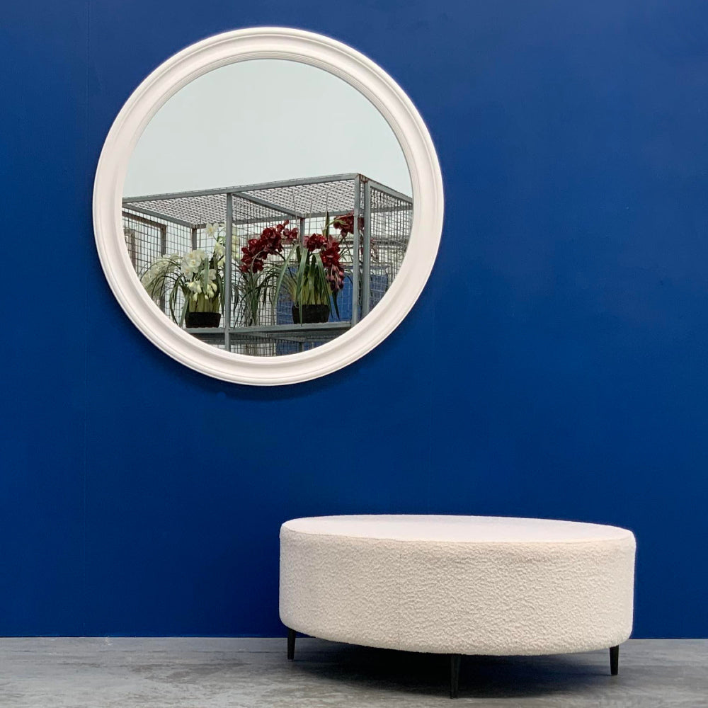 ONDA ROUND OTTOMAN WITH LEGS | MID RANGE FABRICS | MULTIPLE SIZES AND OPTIONS AVAILABLE | MADE TO ORDER IN WA