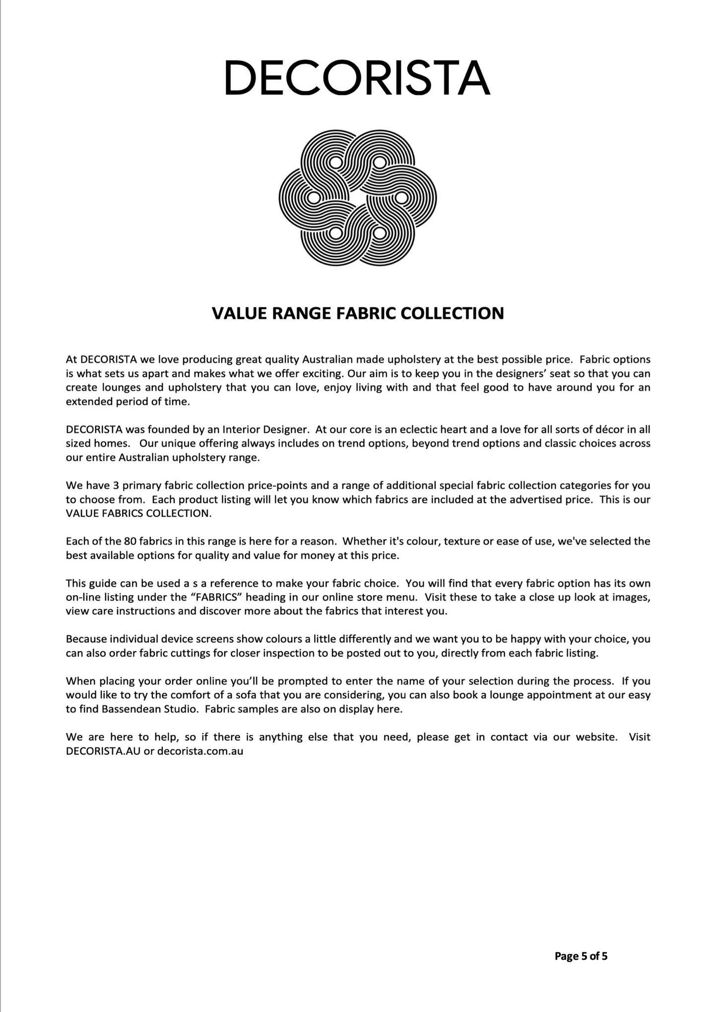 COLOUR BOX 1 | VALUE RANGE FABRIC OPTIONS