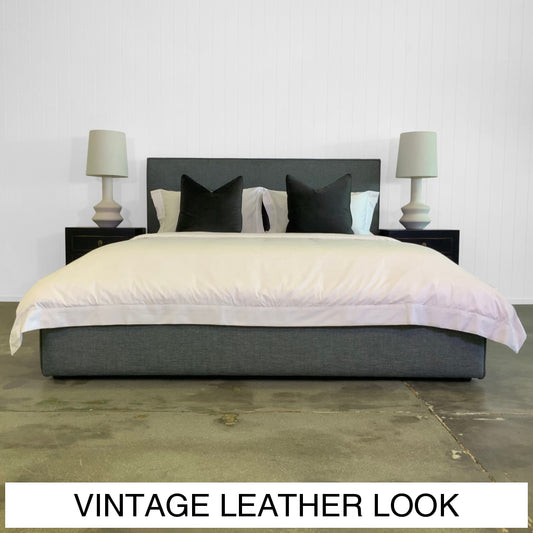 Mercury Upholstered Bed | Vintage Leather Look Vinyl Multiple Sizes And Options Available Made To