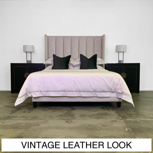 Monroe Upholstered Bed | Vintage Leather Look Vinyl Multiple Sizes And Options Available Made To