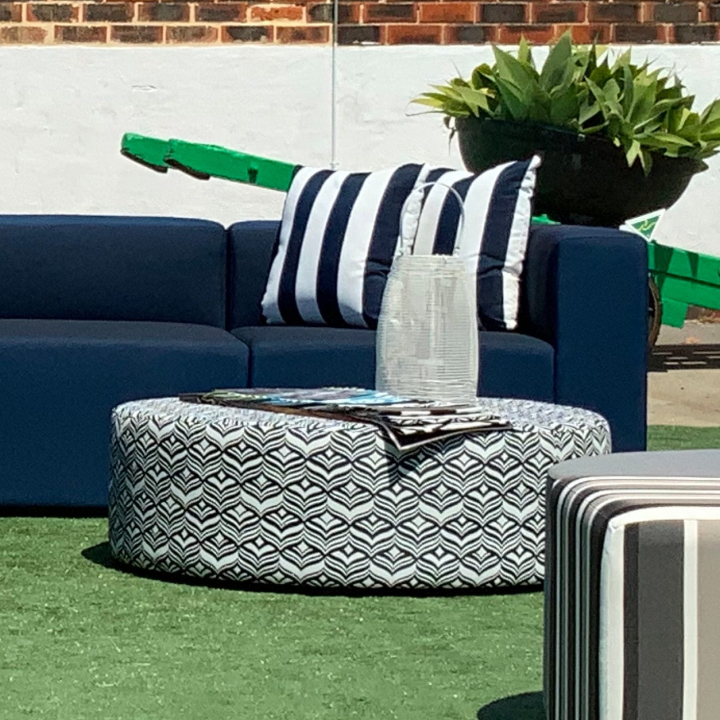 OUTDOOR ROUND OTTOMAN | ALL WEATHER OUTDOORS FABRIC | MULTIPLE OPTIONS AVAILABLE | MADE TO ORDER IN WA