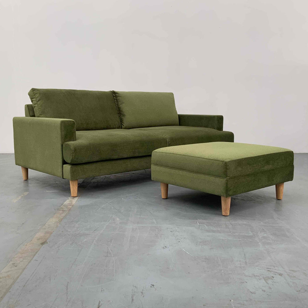 TANNER LOUNGE SERIES  | 2.5 SEATER & OTTOMAN COMBO IN REGIS OLIVE VELVET | AVAILABLE NOW