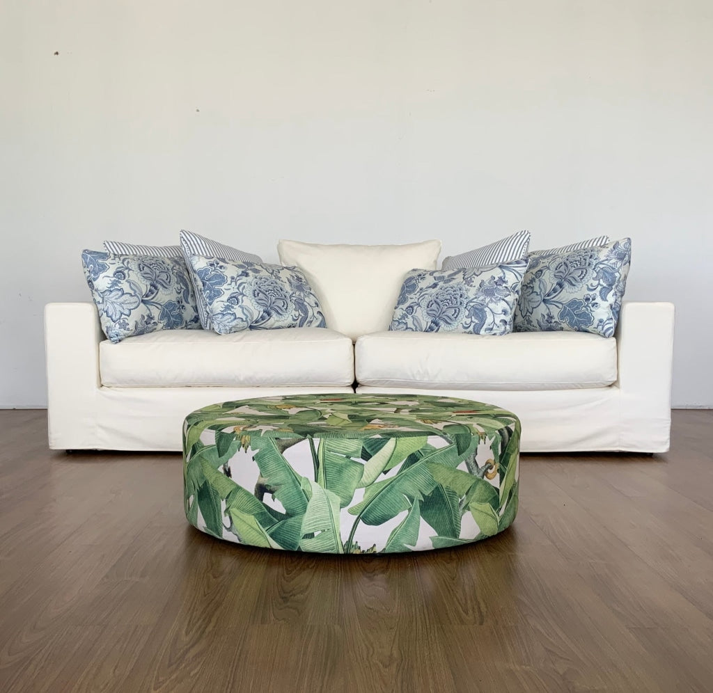 100Cm Round Ottoman | Vintage Leather Look Vinyl Multiple Sizes And Options Available Made To Order
