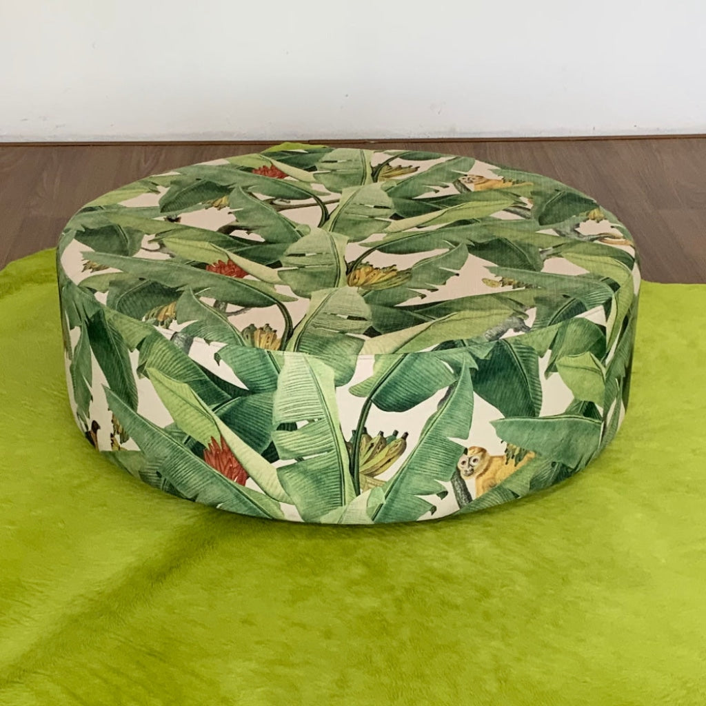 100Cm Round Ottoman | Vintage Leather Look Vinyl Multiple Sizes And Options Available Made To Order