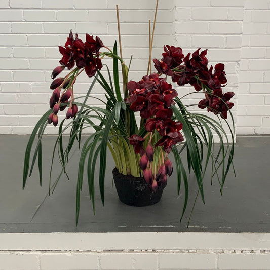 CYMBIDIUM ORCHID | BURGUNDY 110CM MULTI-STEM | HIGH QUALITY ARTIFICIAL ARRANGEMENT