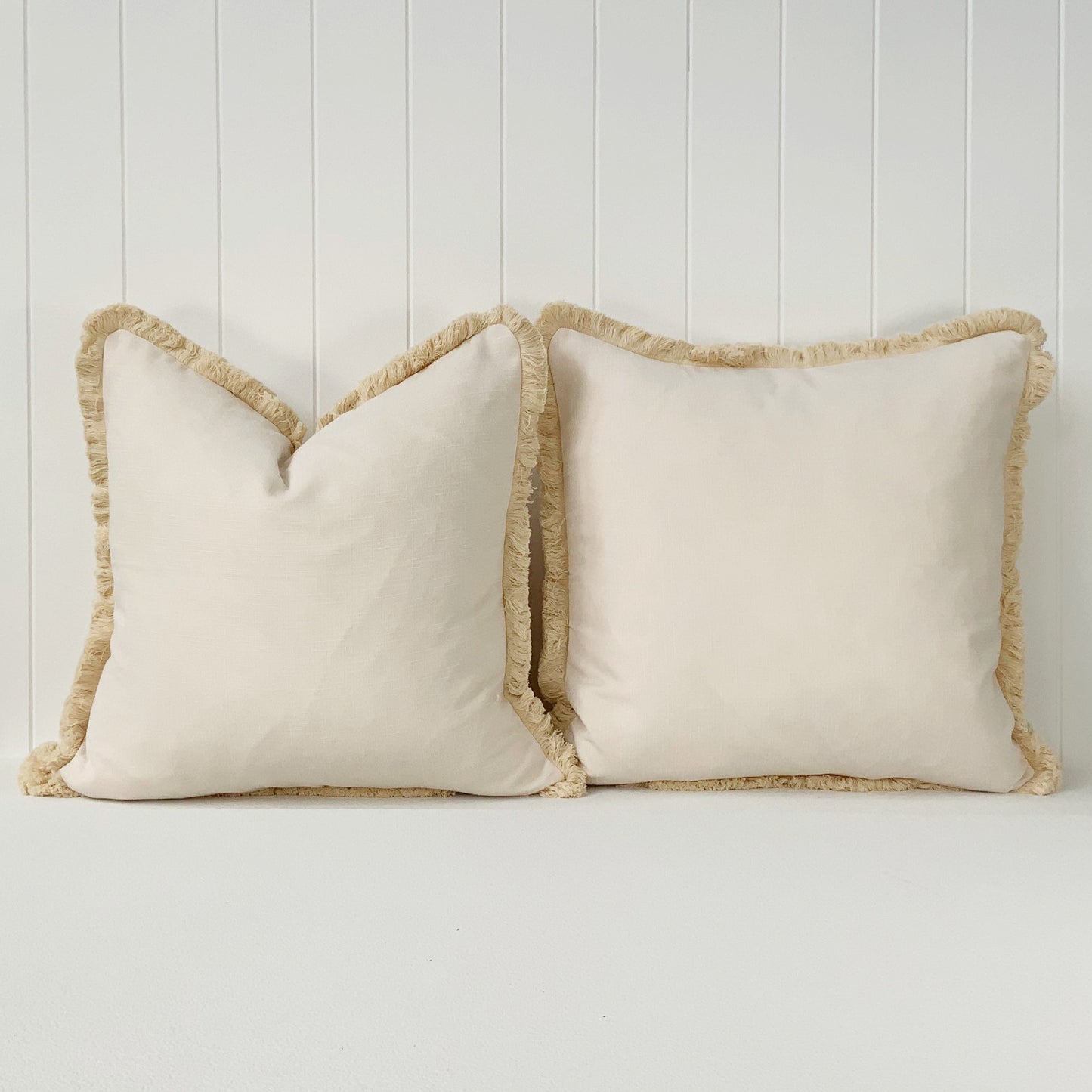 BARBADOS FRINGED CUSHION | IVORY | 55CM X 55CM | CHOOSE FEATHER OR FIBRE FILLING