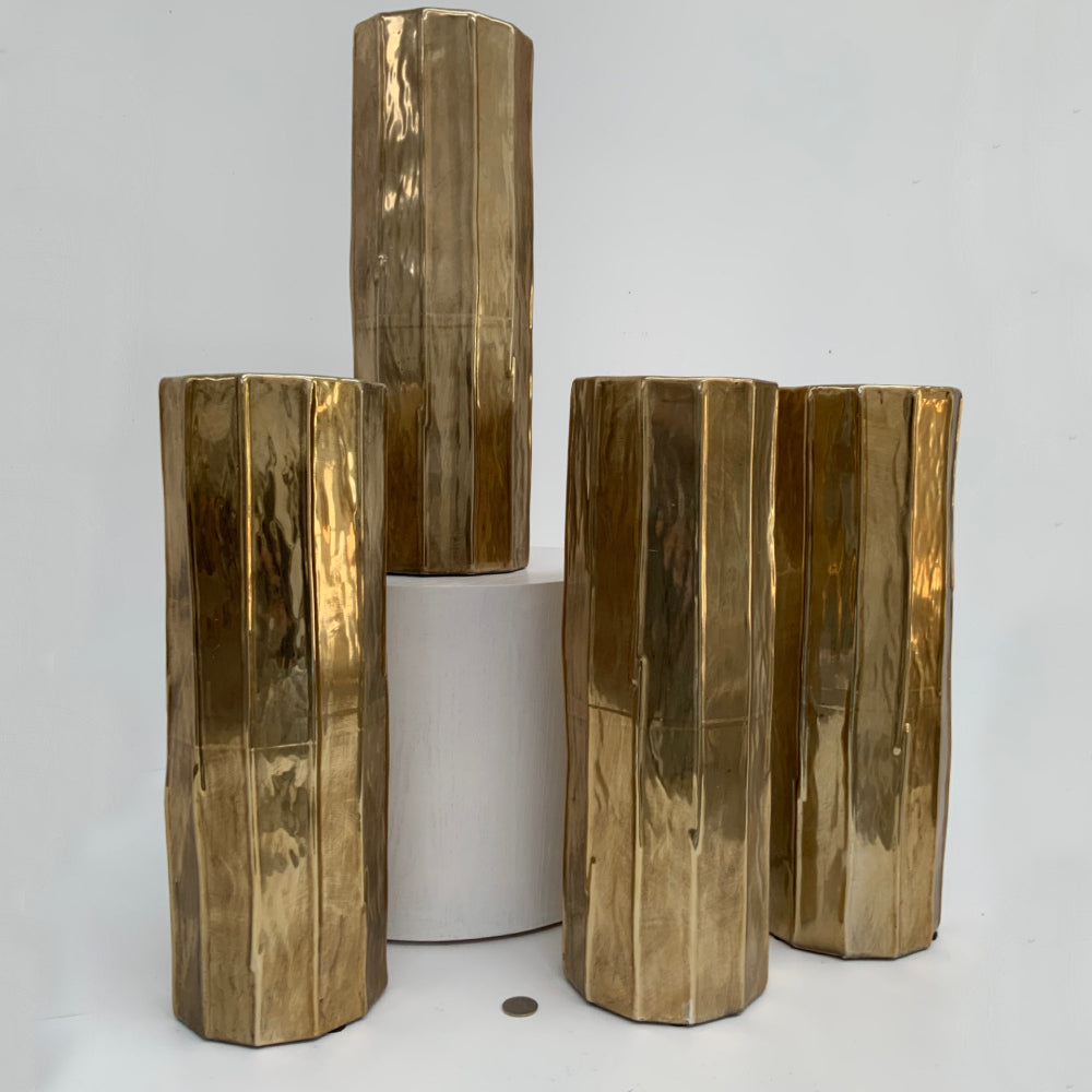 Golden Ribbed Vase 49cm | Medium PICK-UP ONLY