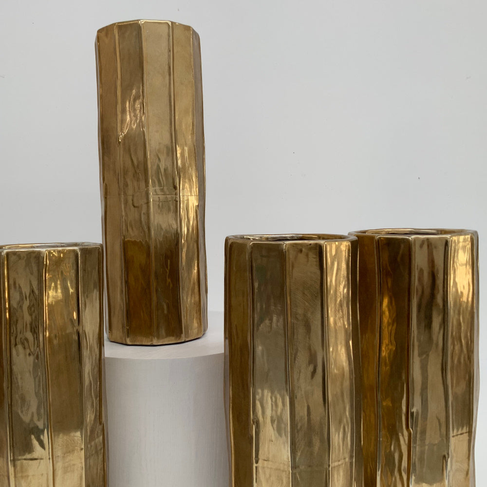 Golden Ribbed Vase 59cm | Large PICK-UP ONLY