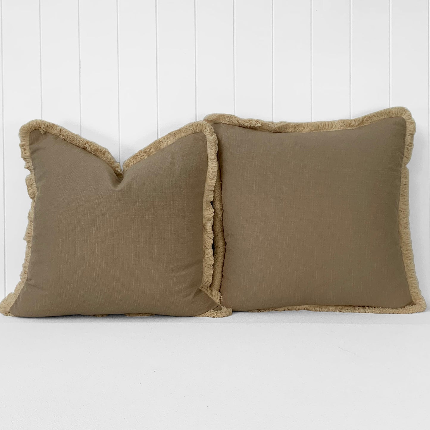 BARBADOS FRINGED CUSHION | NATURAL CLAY | 55CM X 55CM | CHOOSE FEATHER OR FIBRE FILLING