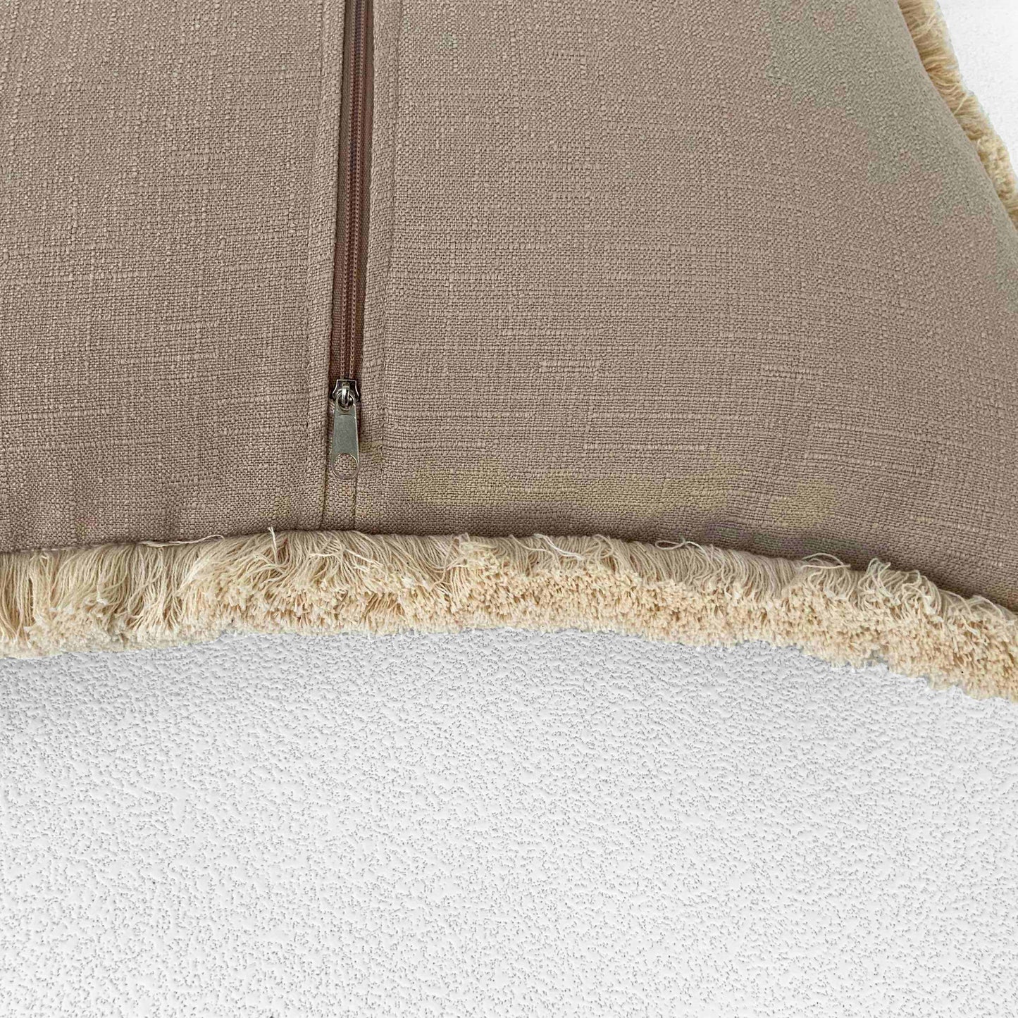 BARBADOS FRINGED CUSHION | NATURAL CLAY | 55CM X 55CM | CHOOSE FEATHER OR FIBRE FILLING