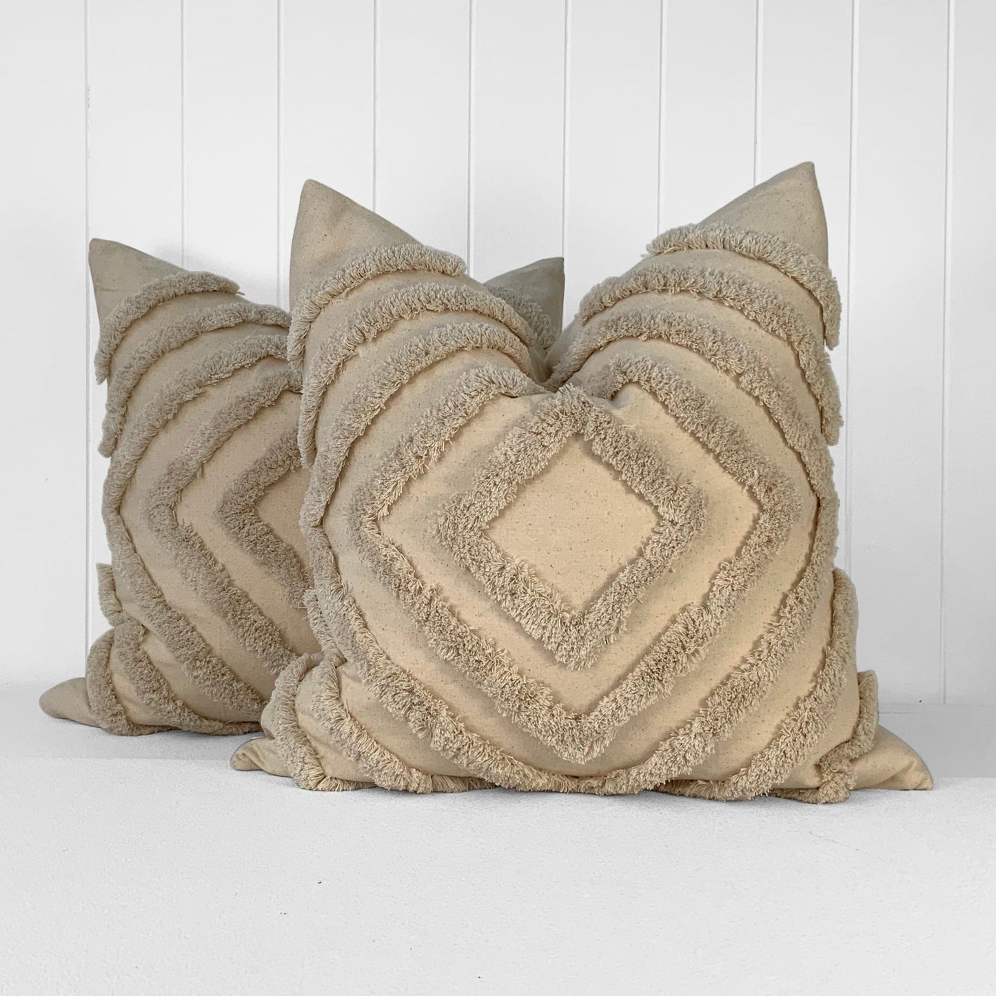 AFGHAN CUSHION | NATURAL CONCENTRIC SQUARES | 55CM X 55CM | CHOOSE FEATHER OR FIBRE FILLING