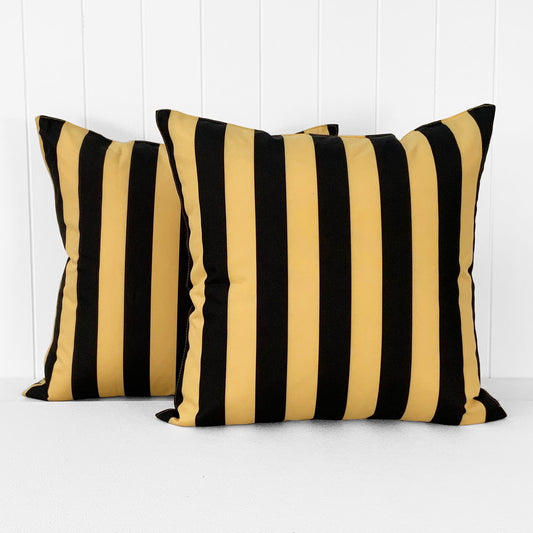 JEFFERSON STRIPES OUTDOOR CUSHION | SUNSHINE YELLOW AND BLACK | 50CM X 50CM | ECO-FRIENDLY P.E.T. FIBRE FILLING