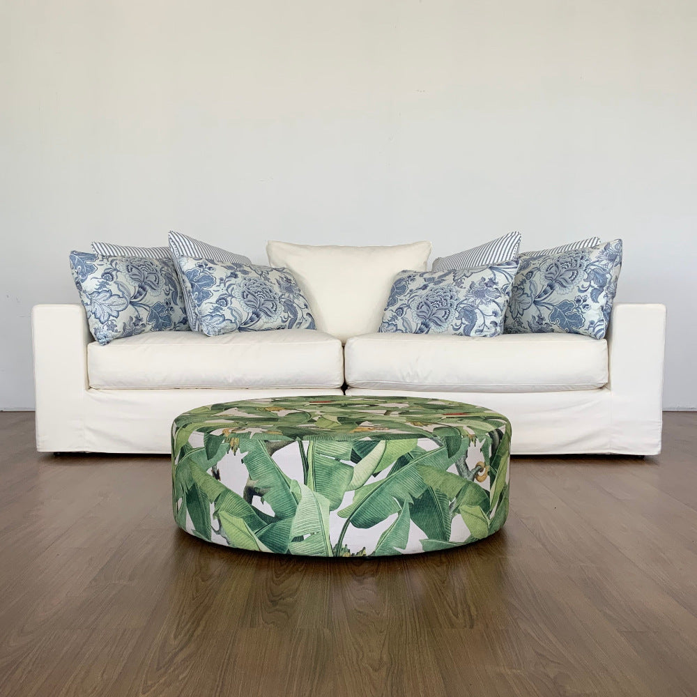 100CM ROUND OTTOMAN | MID RANGE FABRICS | MULTIPLE SIZES AND OPTIONS AVAILABLE | MADE TO ORDER IN WA