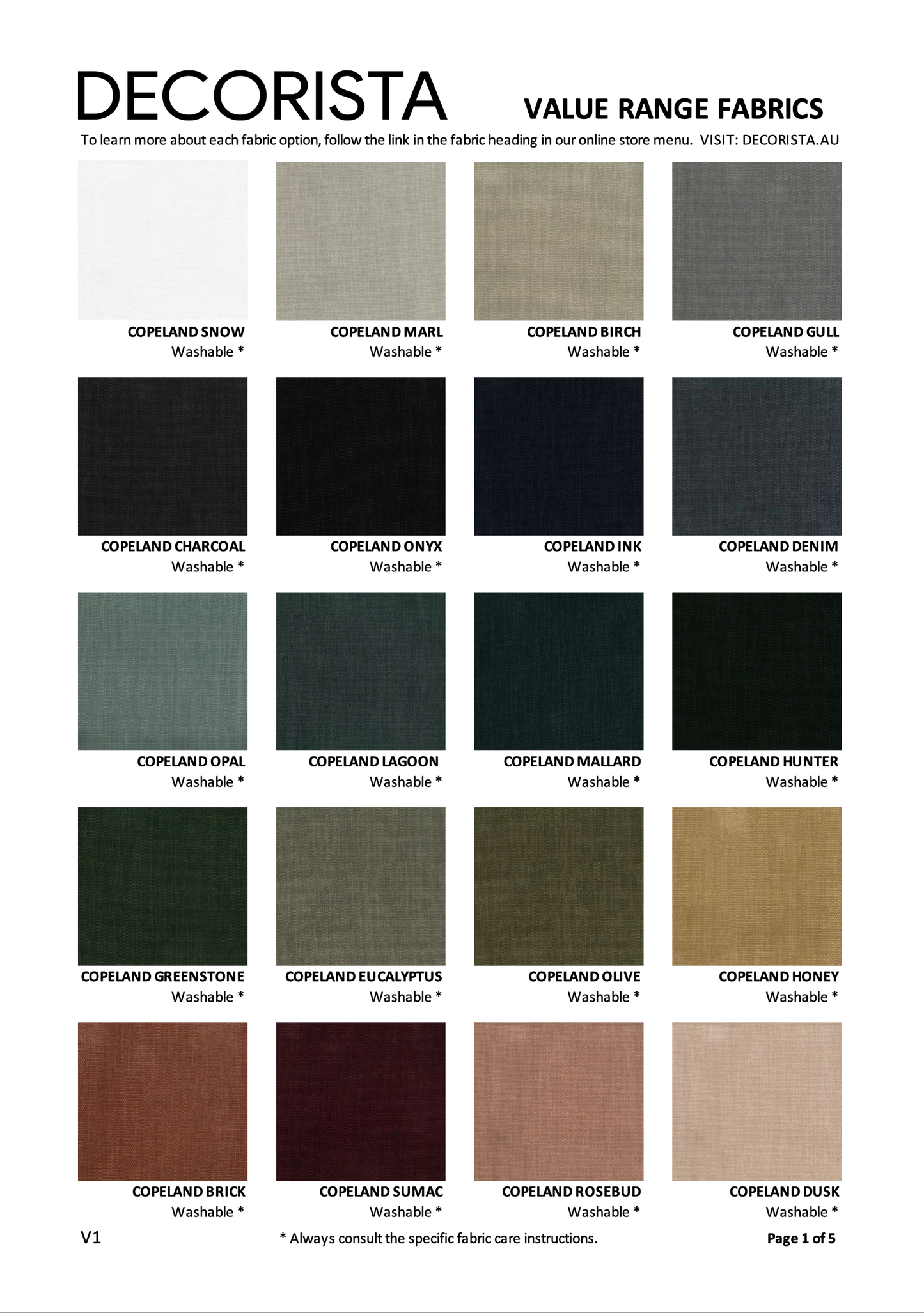 COLOUR BOX 1 | VALUE RANGE FABRIC OPTIONS