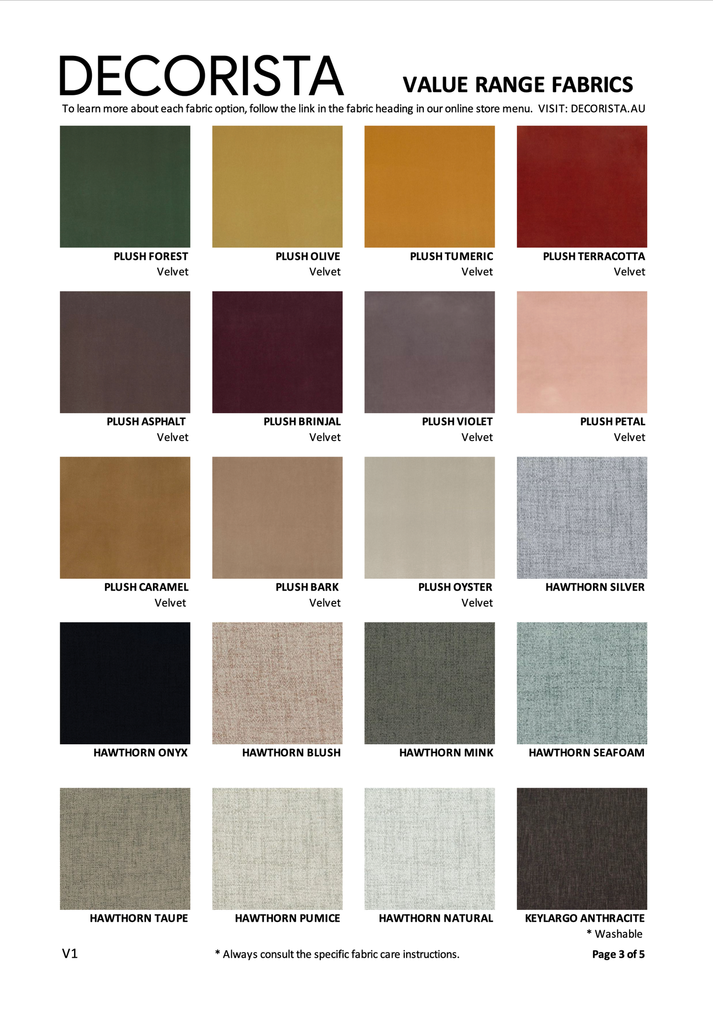 COLOUR BOX 1 | VALUE RANGE FABRIC OPTIONS