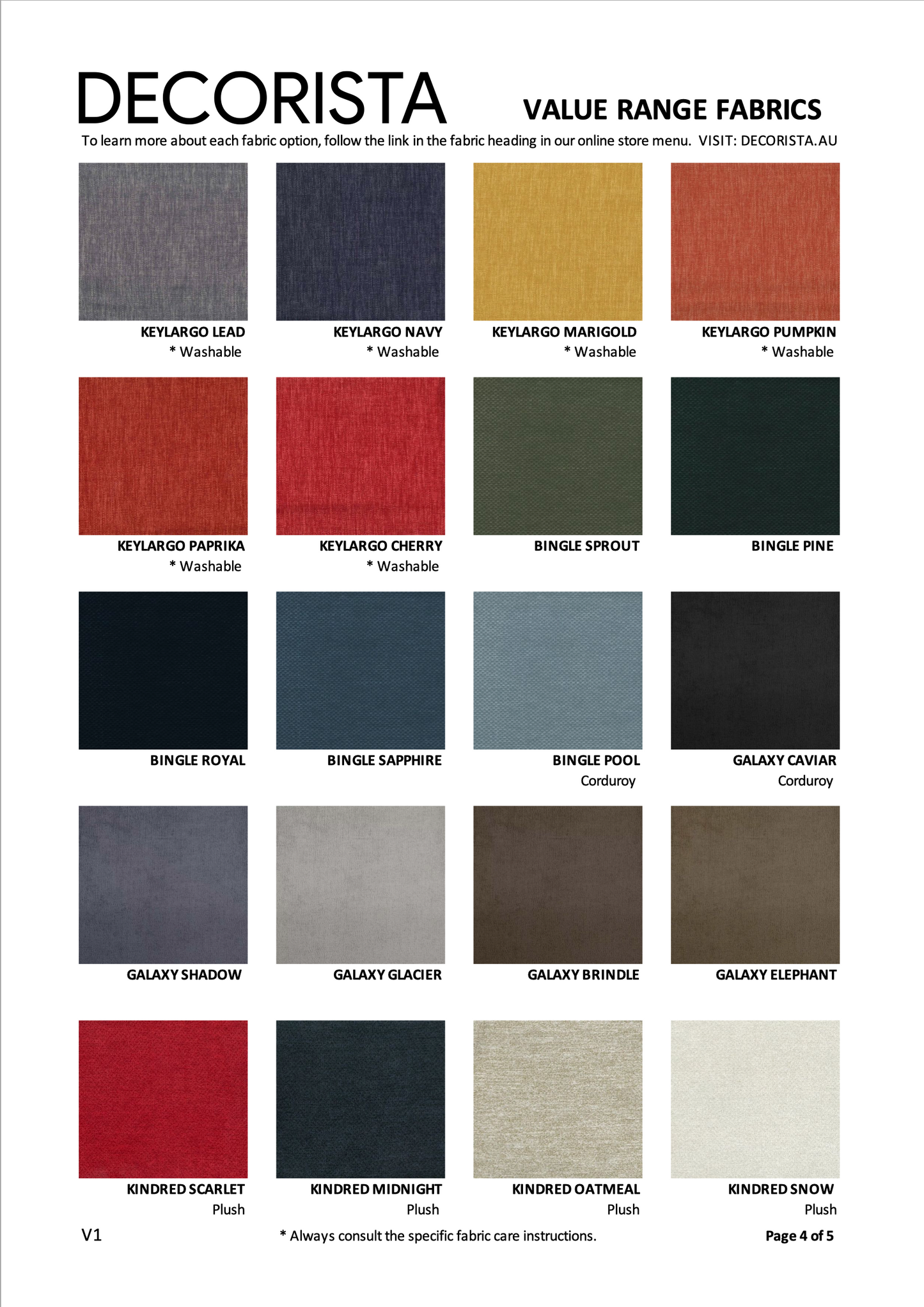 COLOUR BOX 1 | VALUE RANGE FABRIC OPTIONS