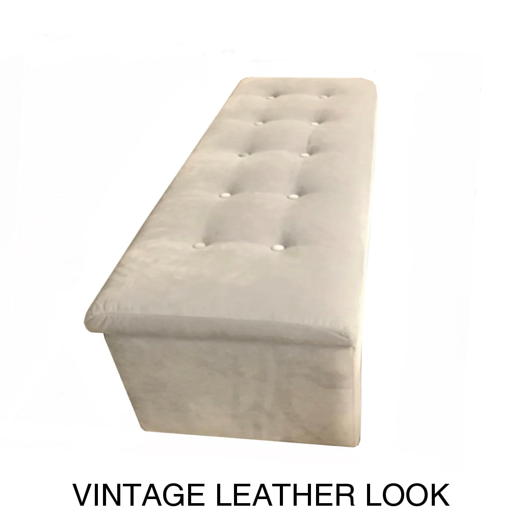 Buttoned Storage Ottomans Long | Vintage Leather Look Vinyl Multiple Sizes And Options Available
