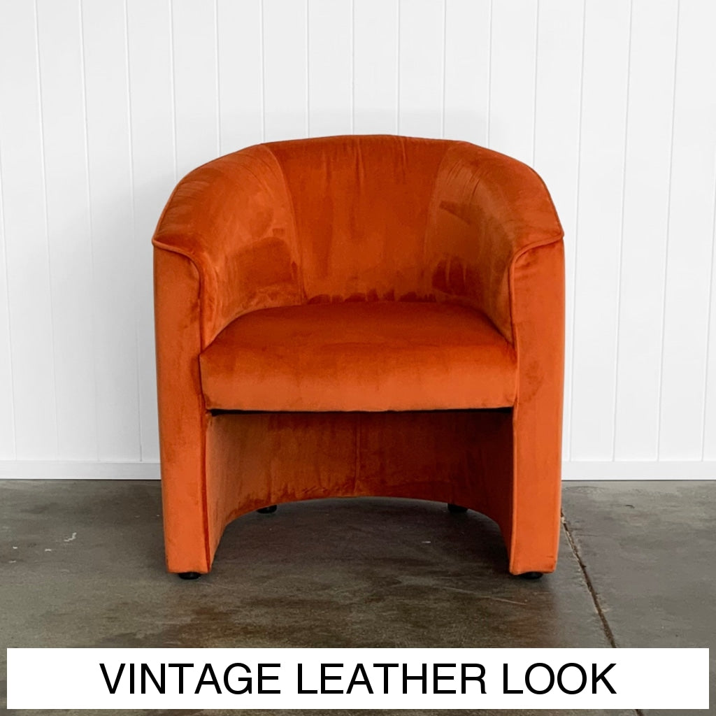Classic Barrel Back Tub Chair | Vintage Leather Look Vinyl Multiple Options Available Made To Order