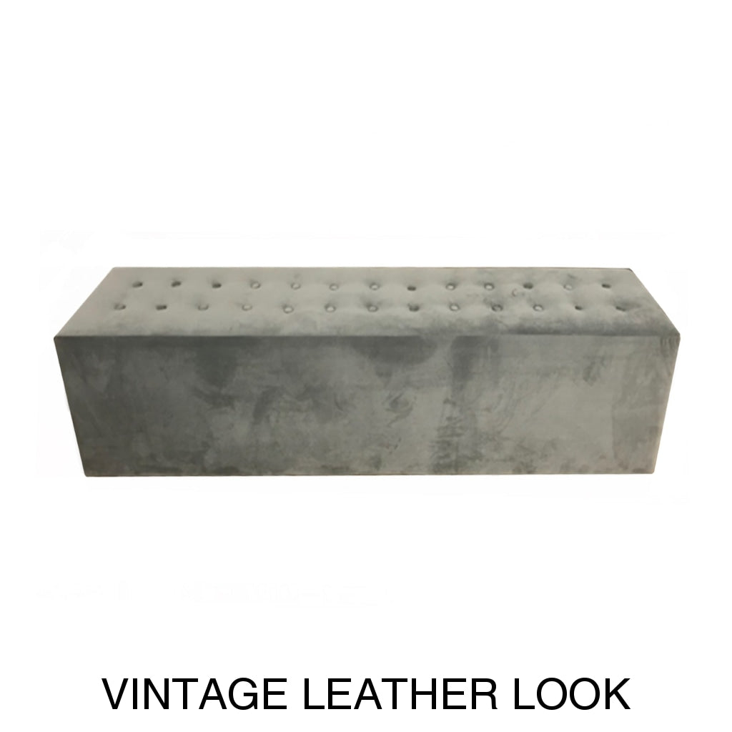 Classic Upholstered Buttoned Benches | Vintage Leather Look Vinyl Multiple Sizes And Options