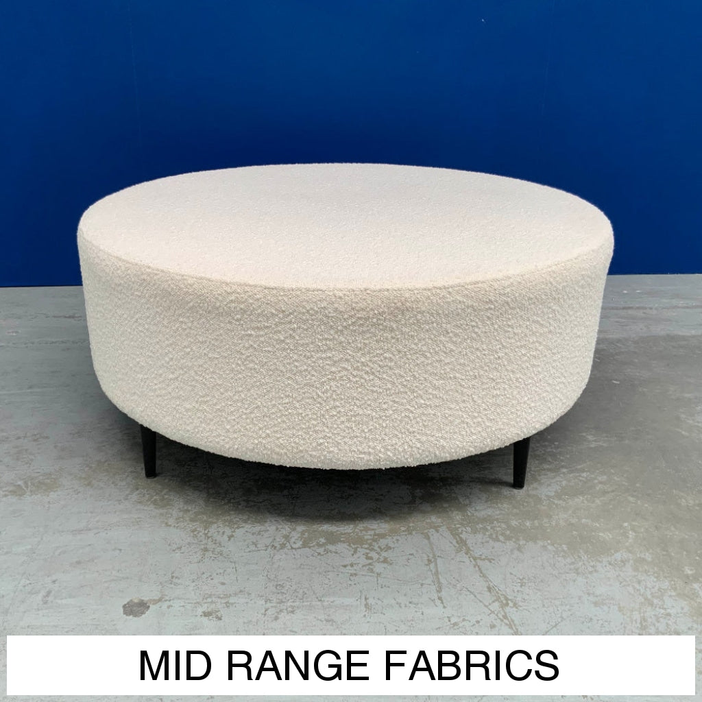 Onda Round Ottoman With Legs | Mid Range Fabrics Multiple Sizes And Options Available Made To Order