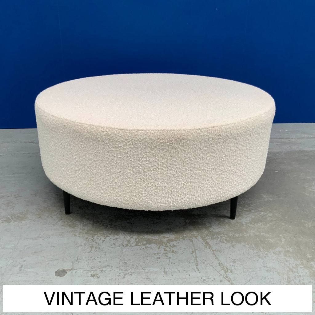 Onda Round Ottoman With Legs | Vintage Leather Look Multiple Sizes And Options Available Made To
