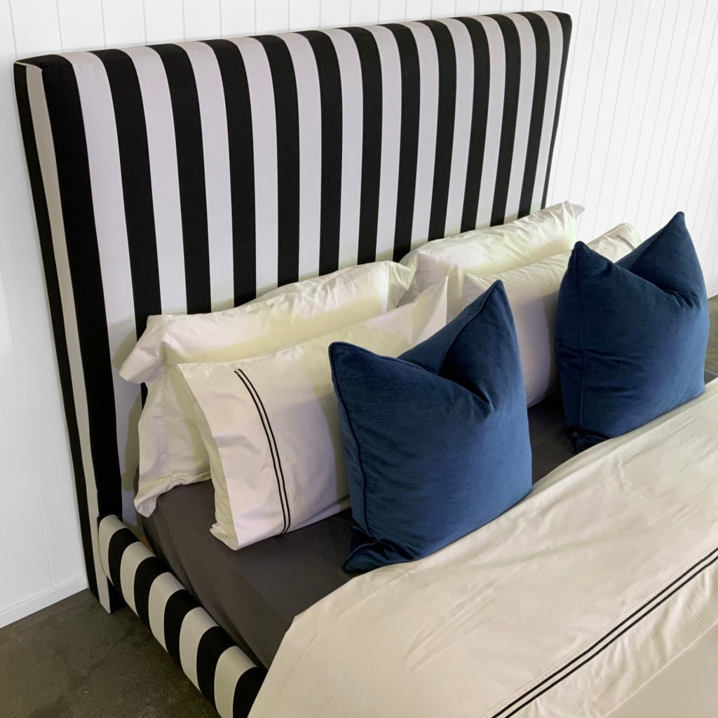 Polo Upholstered Bed | Easycare Stripes Fabric Multiple Sizes And Options Available Made To Order In