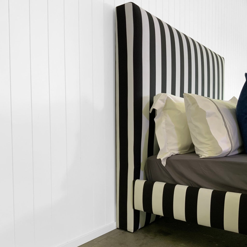 Polo Upholstered Bed | Easycare Stripes Fabric Multiple Sizes And Options Available Made To Order In